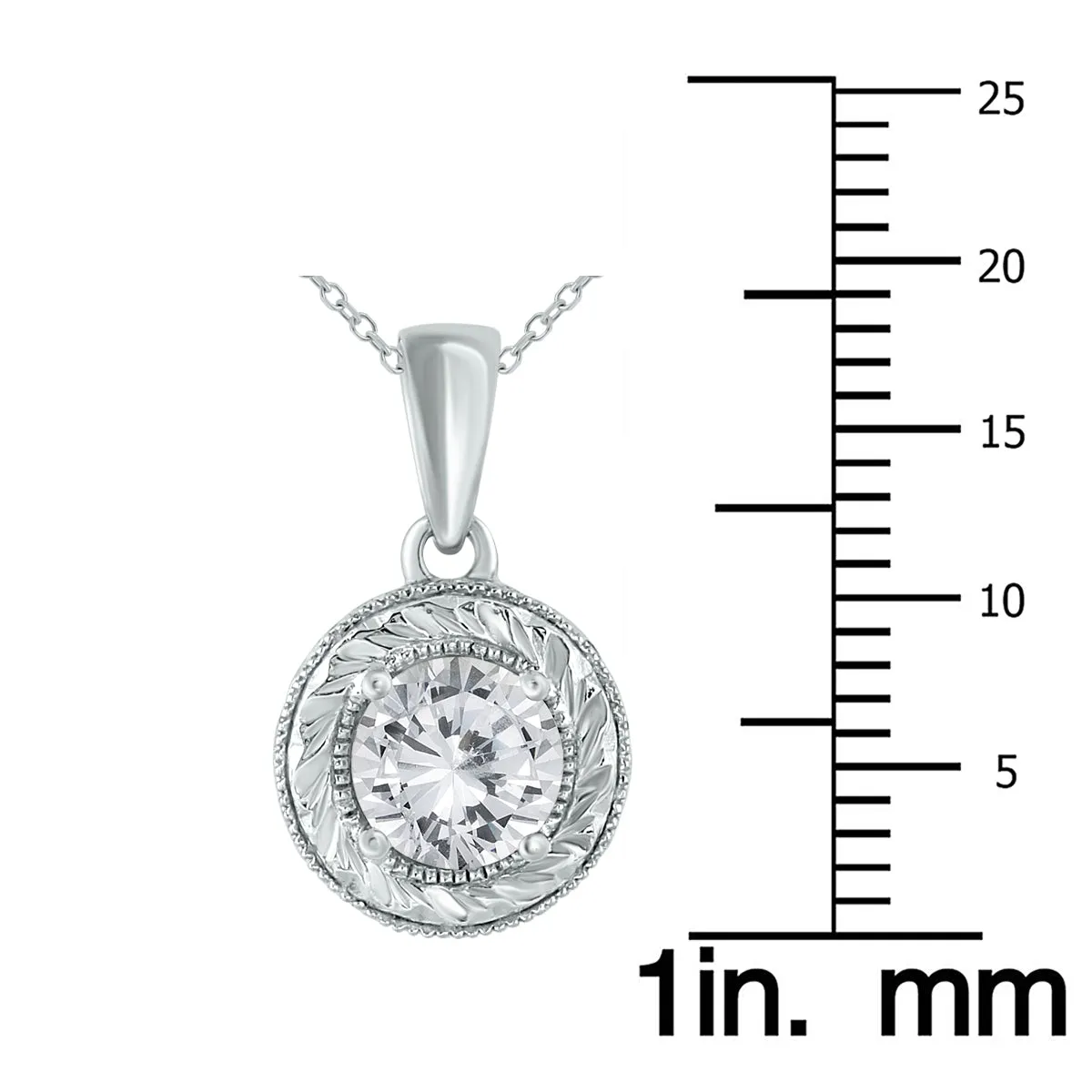 1 Ctw Round Antique Engraved Natural Diamond Solitaire Pendant In 14K White Gold