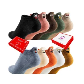 10-Pairs Women's Cotton Kawaii Embroidered Low Cut Ankle Socks