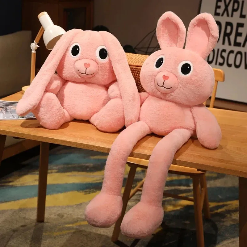 100cm New Creative Pull Ear Rabbit Anime Rabbit Plush Toy Pink Rabbit Doll Adjustable Length Long Ear Rabbit Birthday Gift