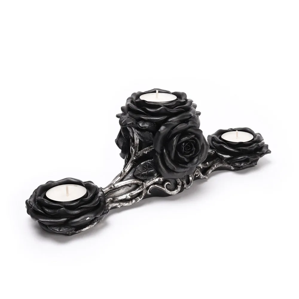 12.6" Black Rose Triple Tealight Candle Holder