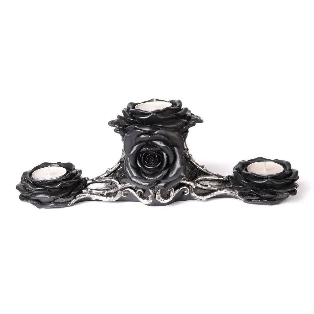 12.6" Black Rose Triple Tealight Candle Holder