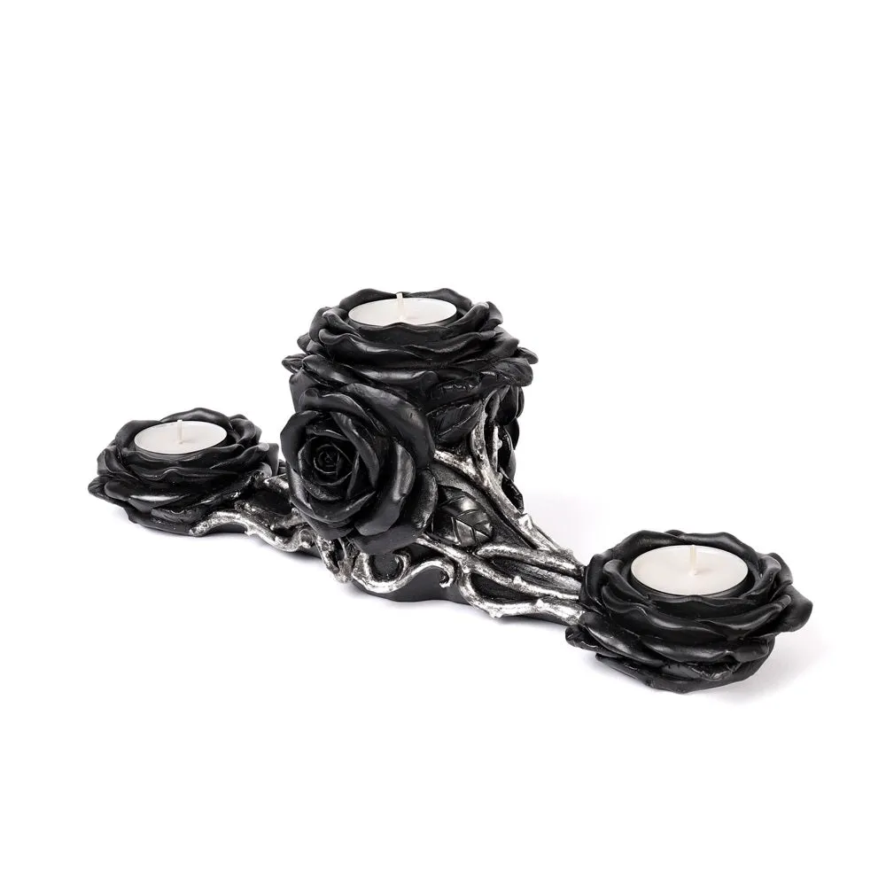 12.6" Black Rose Triple Tealight Candle Holder