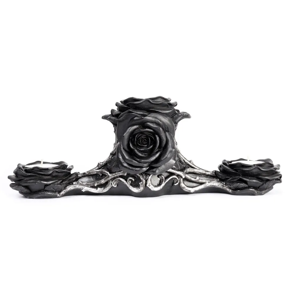 12.6" Black Rose Triple Tealight Candle Holder