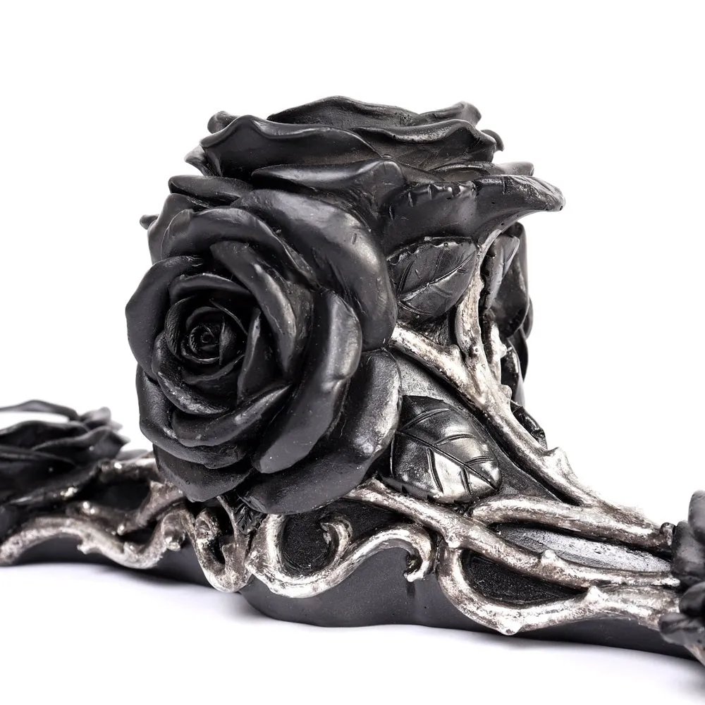 12.6" Black Rose Triple Tealight Candle Holder