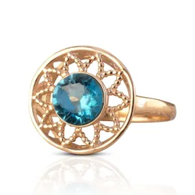 14K Rose Gold Round Blue Topaz 6mm Ring