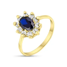 14K Yellow Gold Oval Blue Cubic Zirconia 7X5mm Ring