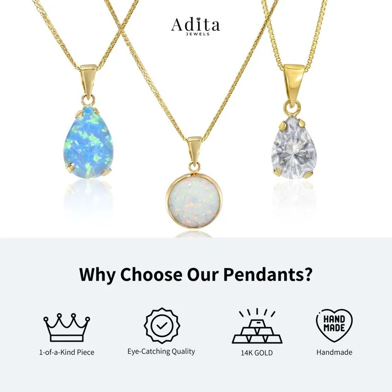 14K Yellow Gold Round Blue Opal 12mm Pendant