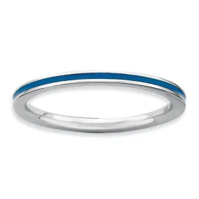 1.5mm Sterling Silver Stackable Blue Enameled Band