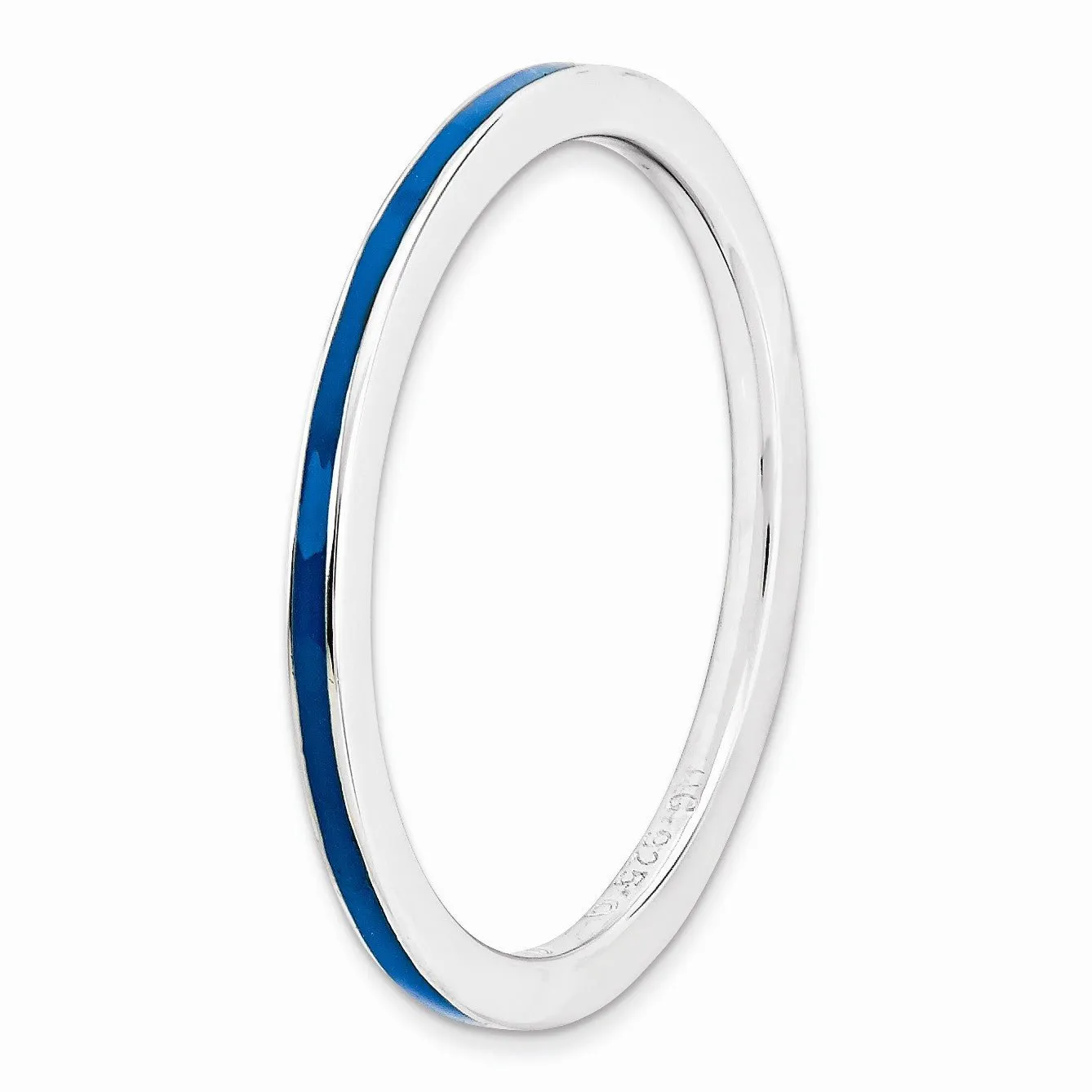 1.5mm Sterling Silver Stackable Blue Enameled Band