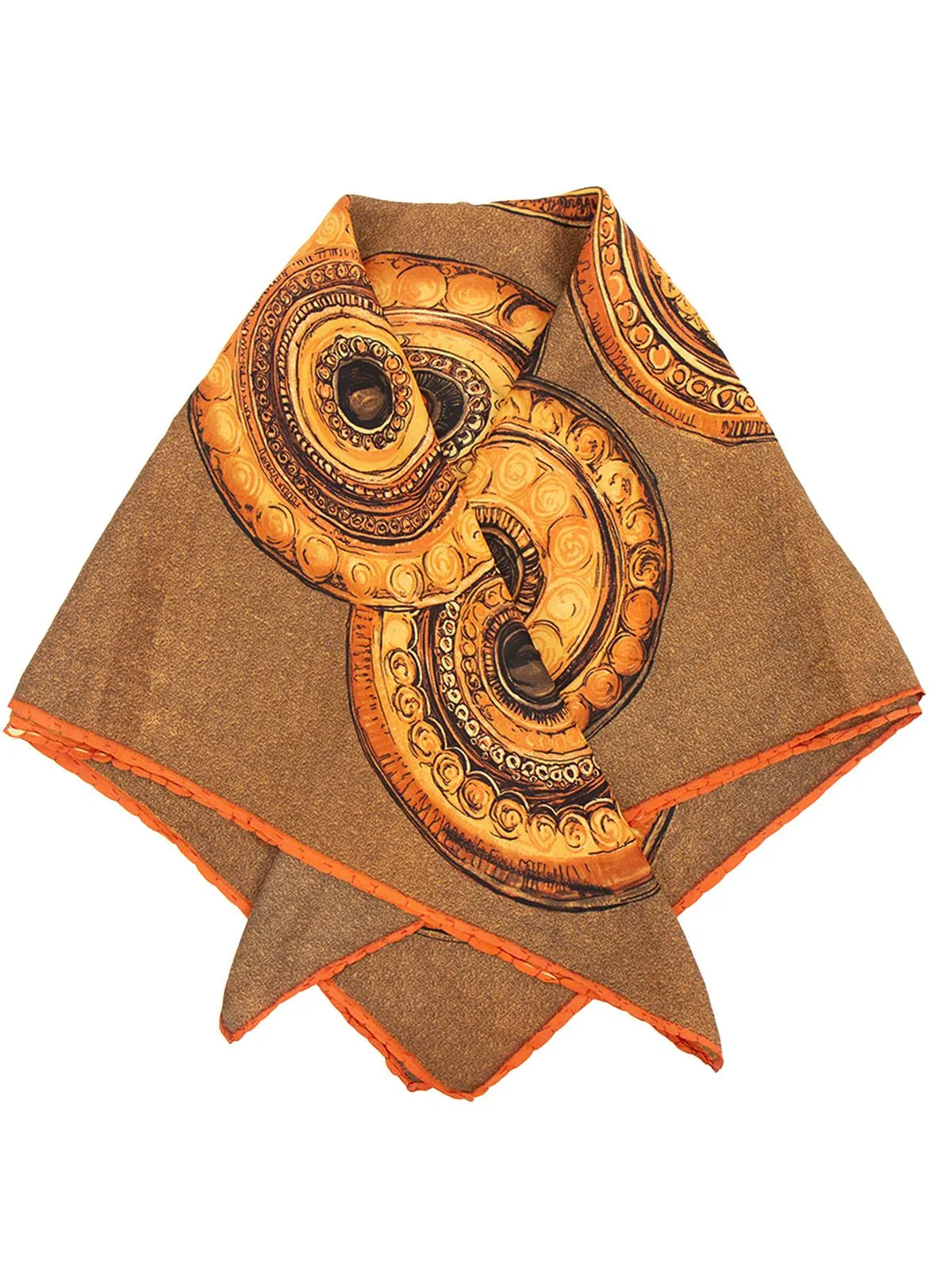 1970s Abstract Brown Vintage Scarf