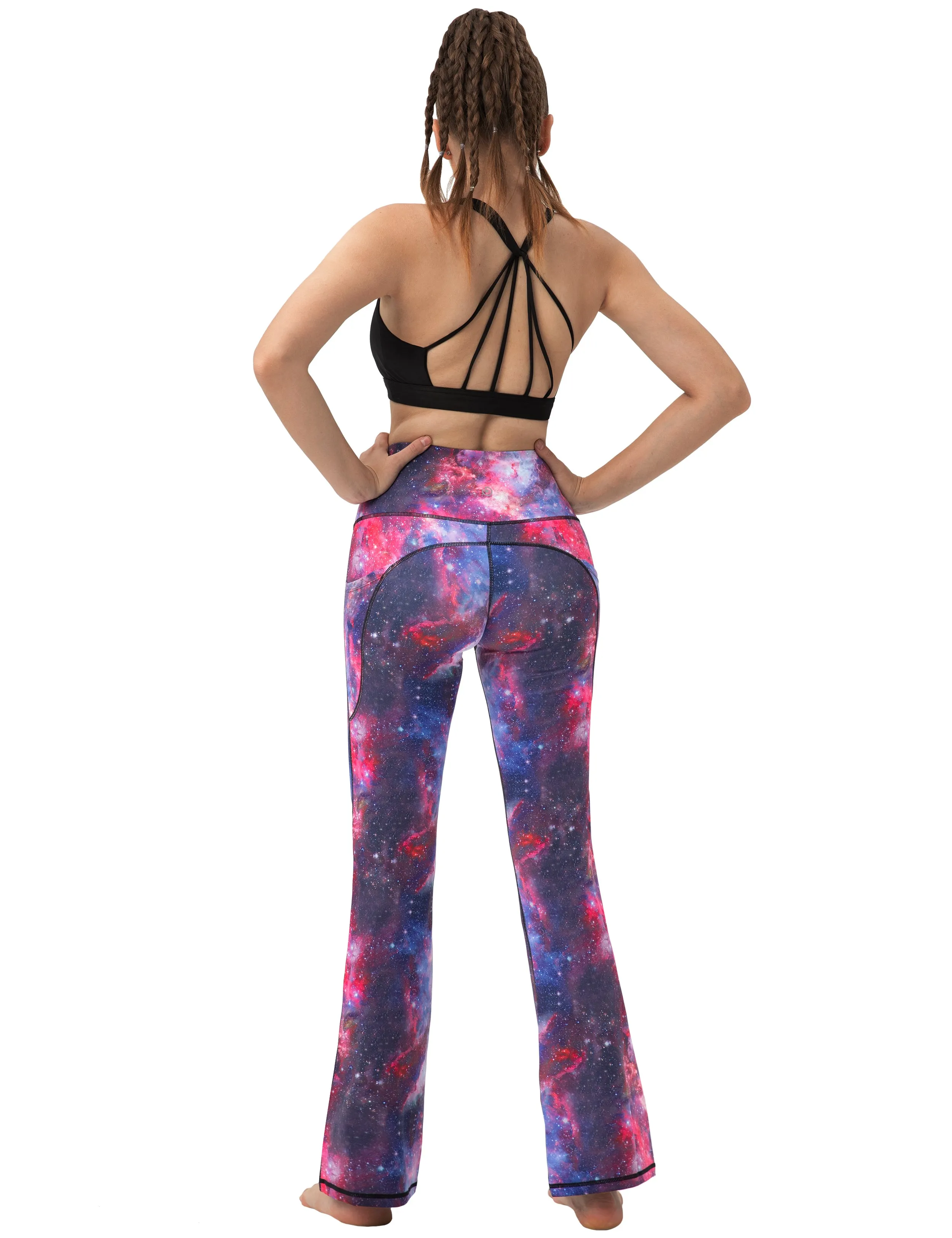 29" 31" 33" 35" 37"  Side Pockets Printed Bootcut Leggings galaxy