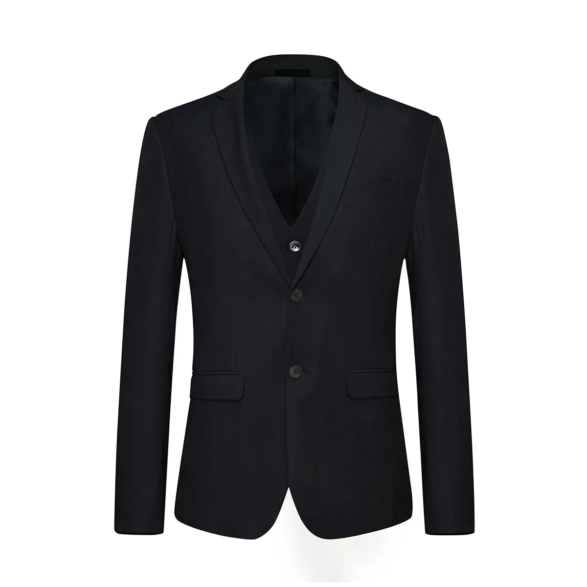 3-Piece Casual Two Button Suit Slim Fit Suit Dark Black