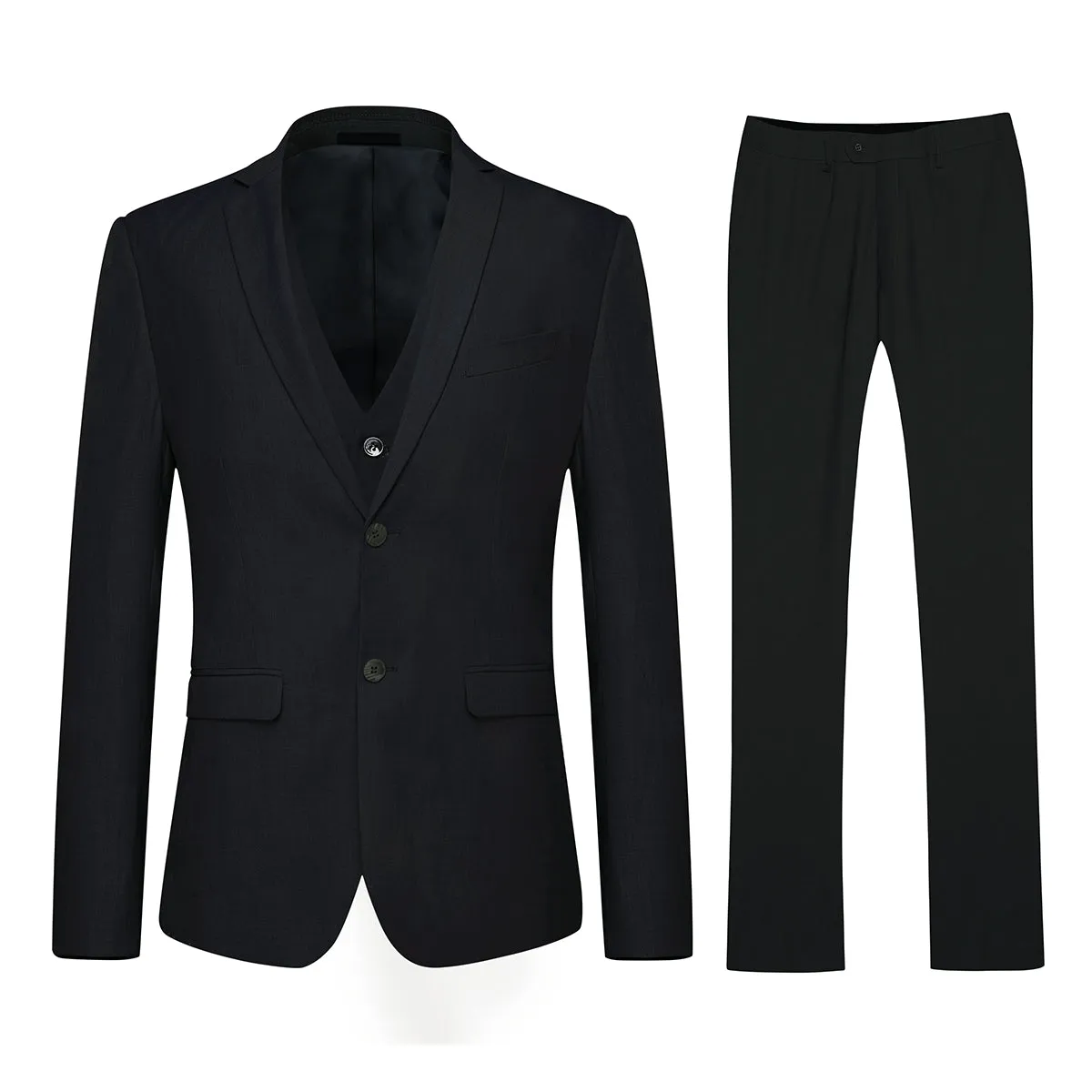 3-Piece Casual Two Button Suit Slim Fit Suit Dark Black