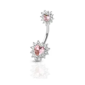 316L Surgical Steel CZ Pink Heart Navel Ring