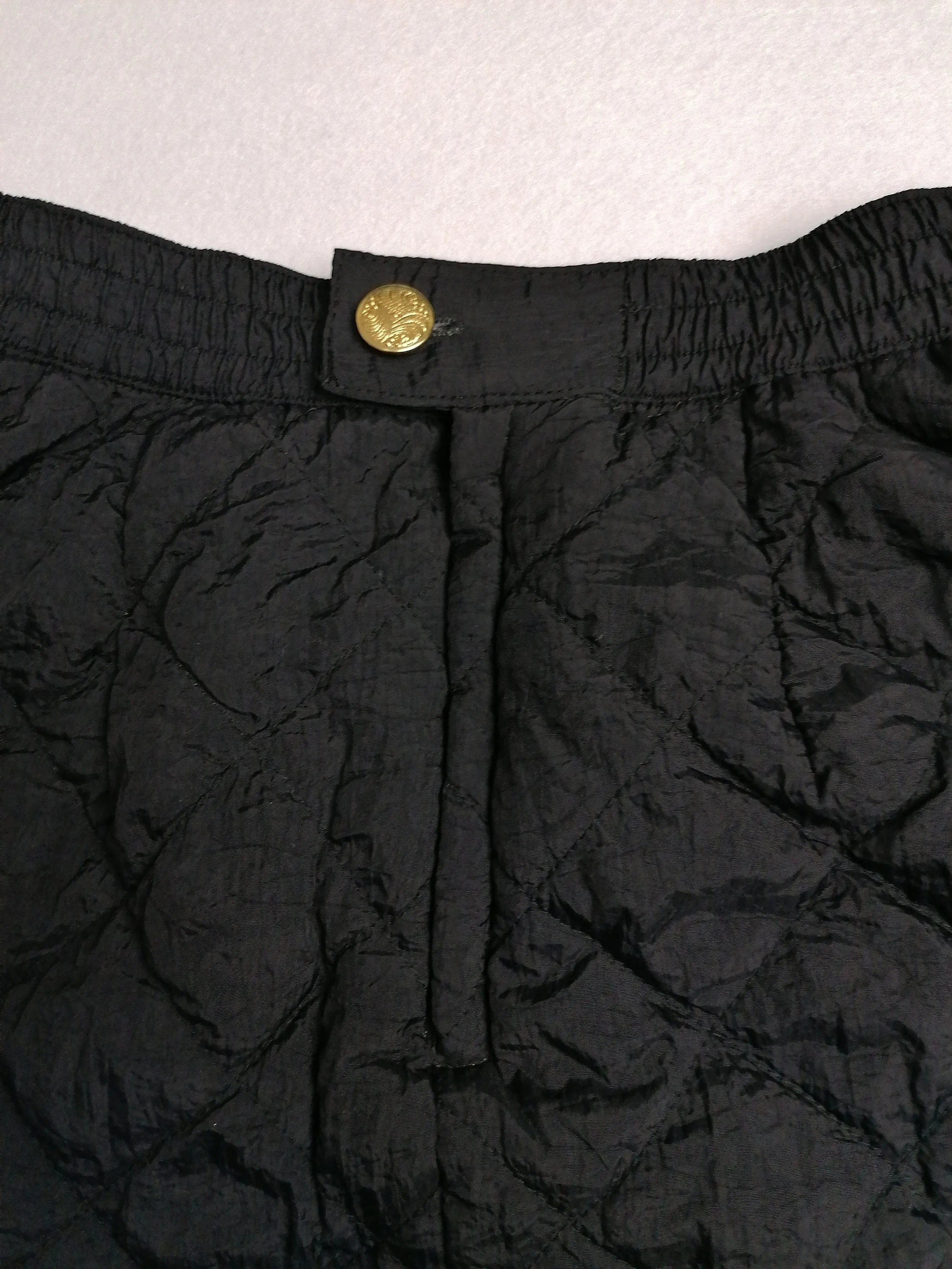 80's Quilted Skirt Nylon Padded High Waist in Black ~ size S-M