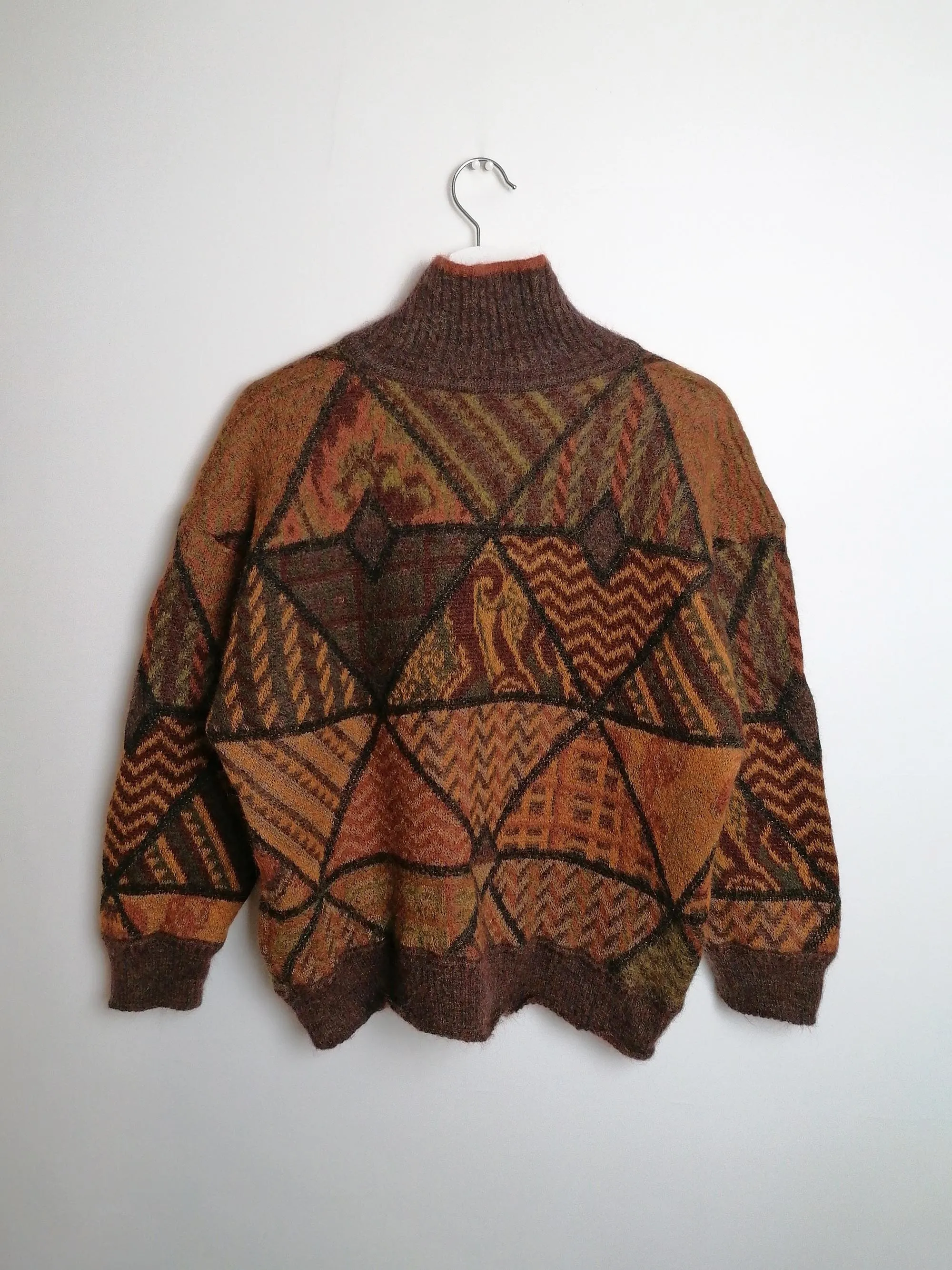 90's BOGNER Shrunken Wool Mohair Sweater Retro Pattern - size S-M