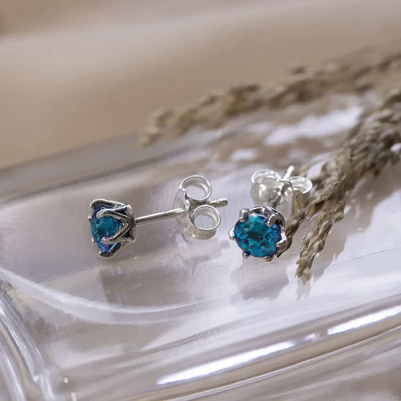 925 Silver Blue CZ Studs - Dec Birthstone, Handmade Gift