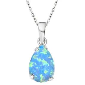 925 Sterling silver Teardrop Blue Opal 7X10mm Pendant