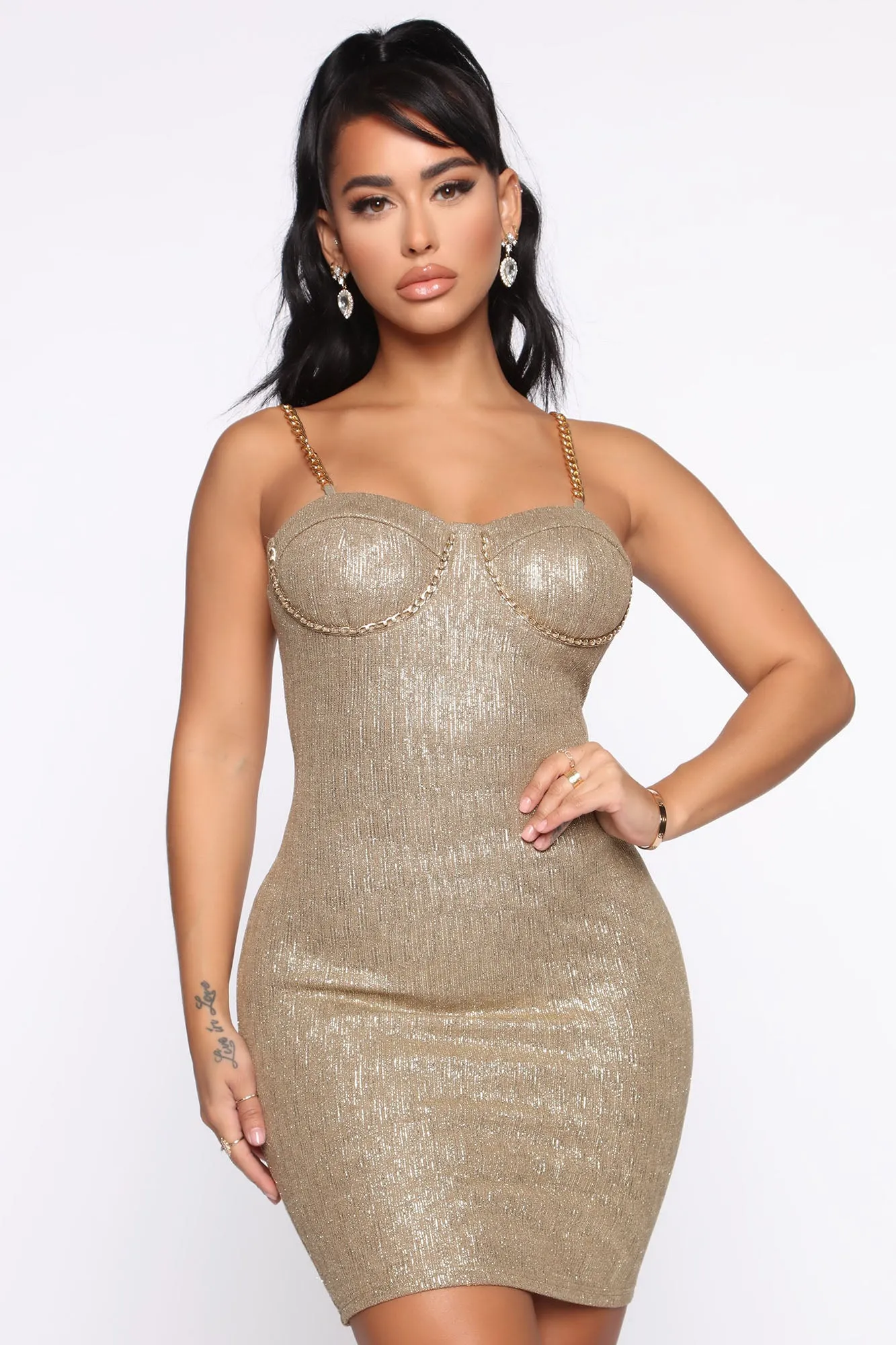 A Classy One Metallic Mini Dress - Olive