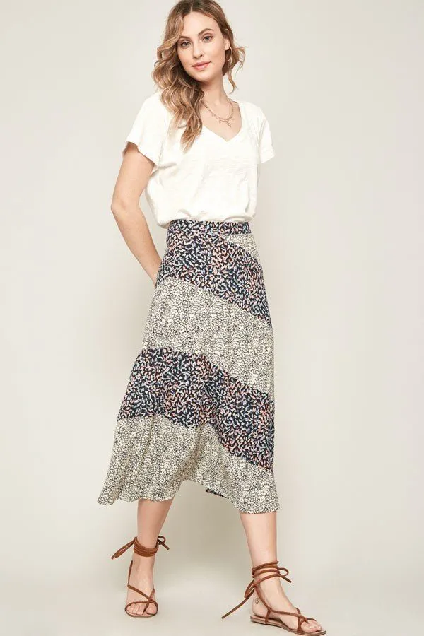 A Floral-print Woven Midi Skirt