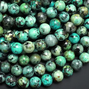 AA Natural African Turquoise 4mm 6mm 8mm 10mm Round Beads High Quality Natural Turquoise Gemstone Lots of Blues Greens 15.5" Strand