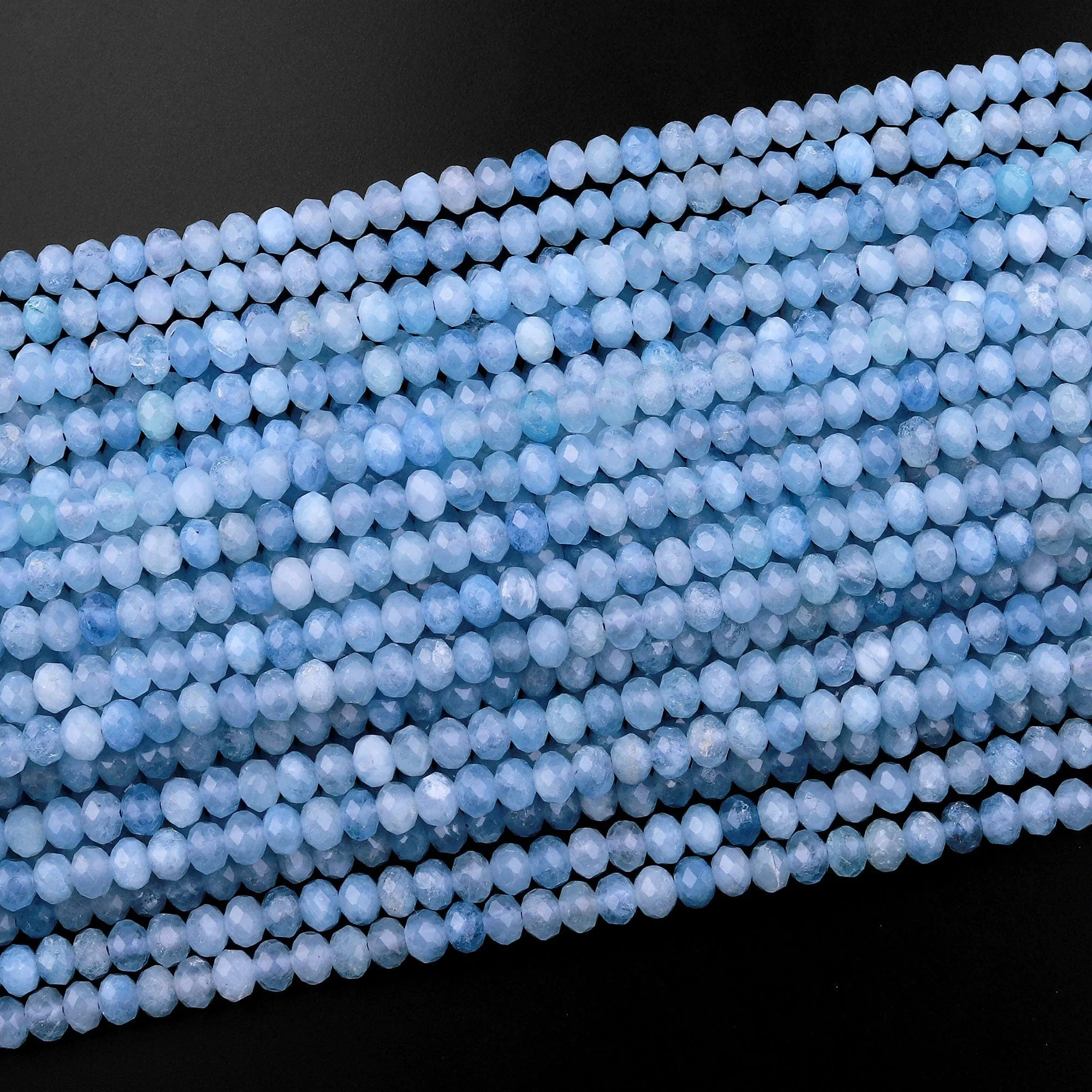 AAA Faceted Natural Blue Aquamarine Rondelle Beads 3mm 4mm 15.5" Strand