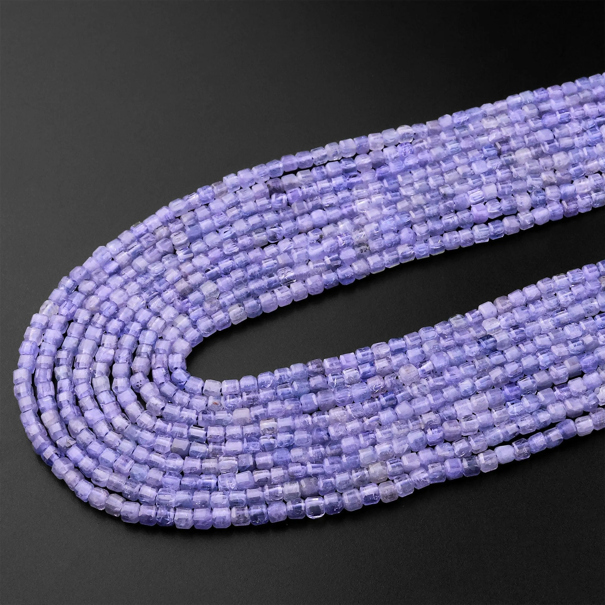 AAA Faceted Natural Tanzanite 2mm Cube Beads Purple Blue Gemstone 15.5" Strand