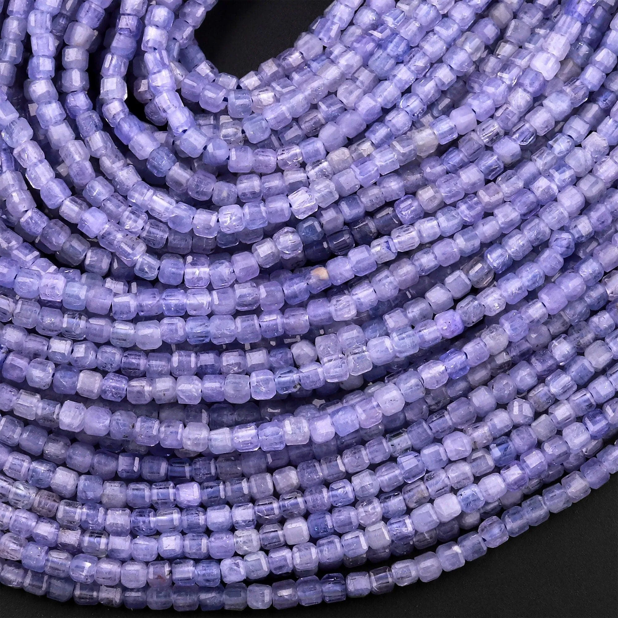 AAA Faceted Natural Tanzanite 2mm Cube Beads Purple Blue Gemstone 15.5" Strand