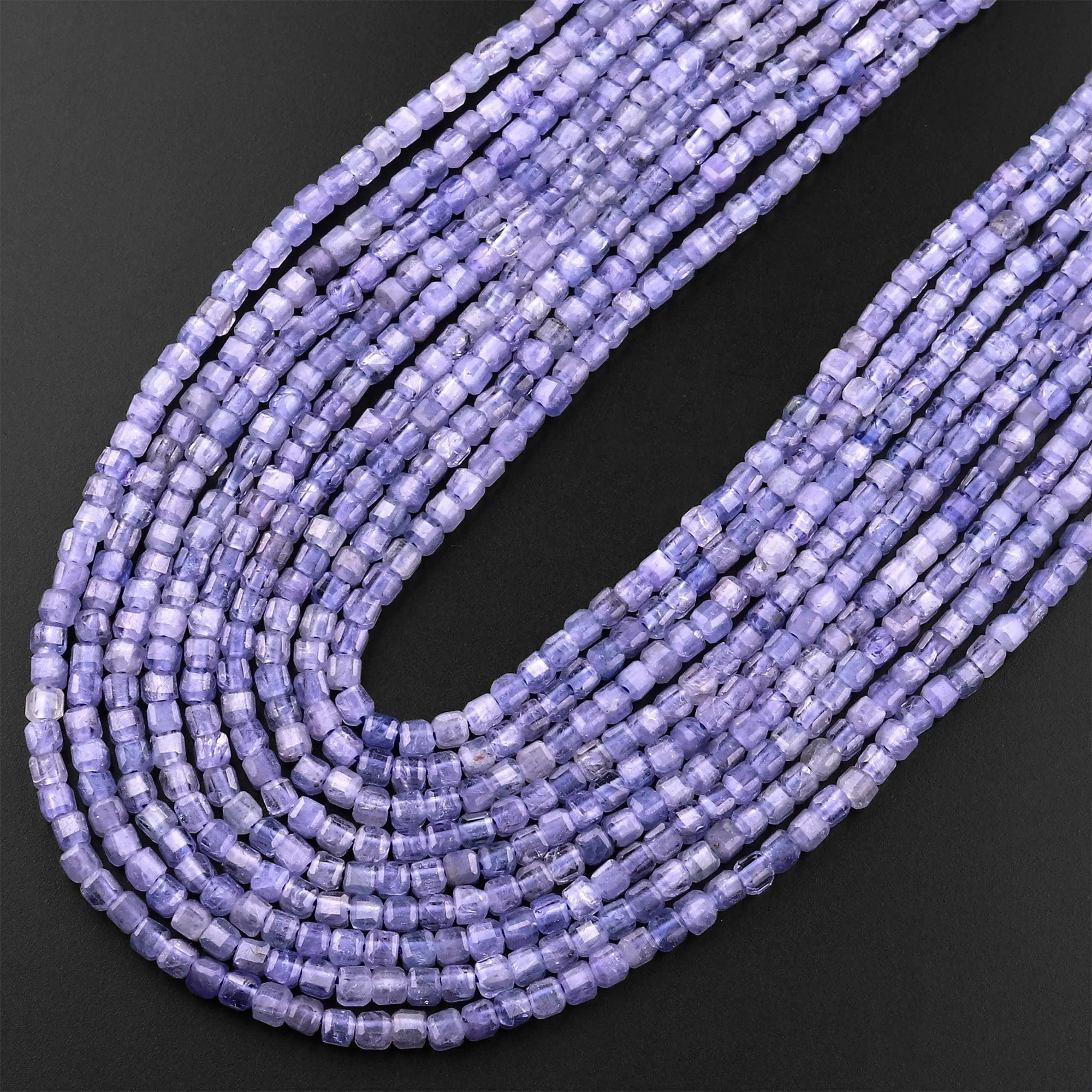 AAA Faceted Natural Tanzanite 2mm Cube Beads Purple Blue Gemstone 15.5" Strand