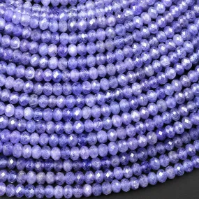 AAA Faceted Natural Tanzanite Rondelle Beads 4x3mm Micro Laser Cut Real Genuine Gemstone 15.5" Strand