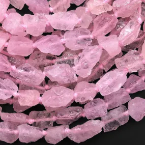 AAA Genuine Natural Pink Morganite Beads Freeform Nuggets Aka Pink Aquamarine Hand Hammered Rough Raw Gemstone 15.5" Strand