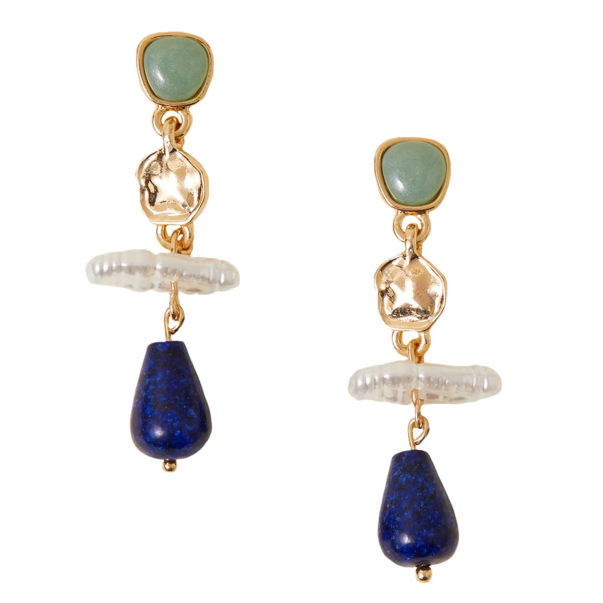 Accessorize London Women's Blue Eclectic Pearl Gem Drop Earrings