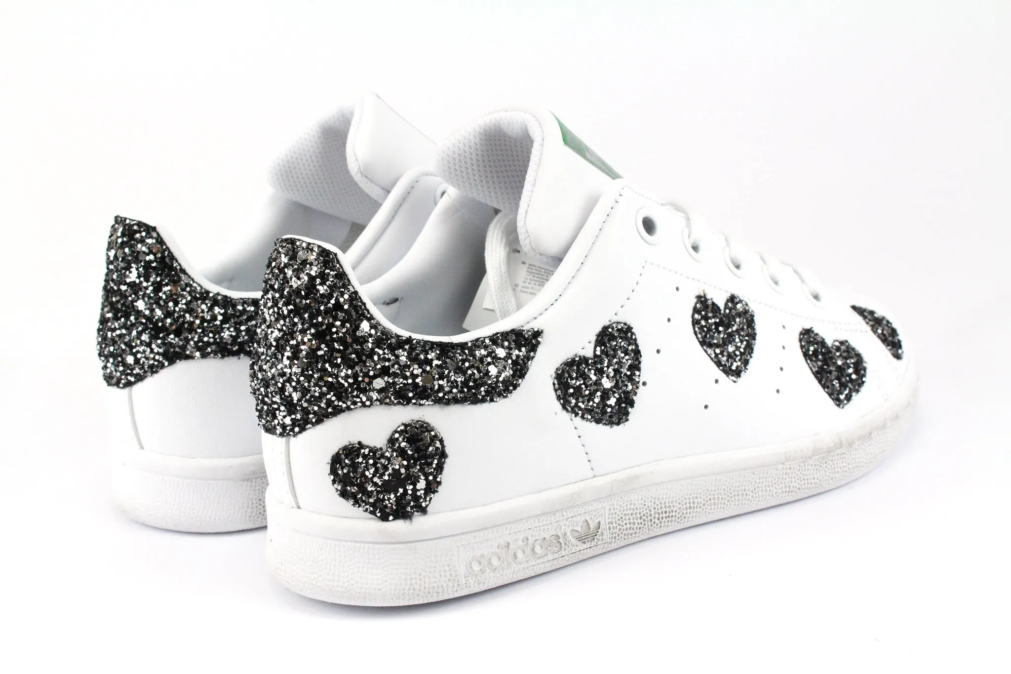 Adidas Stan Smith J Cuori Black Silver Glitter