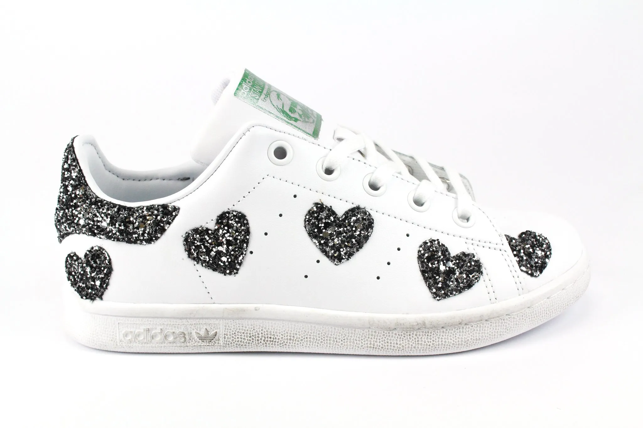 Adidas Stan Smith J Cuori Black Silver Glitter