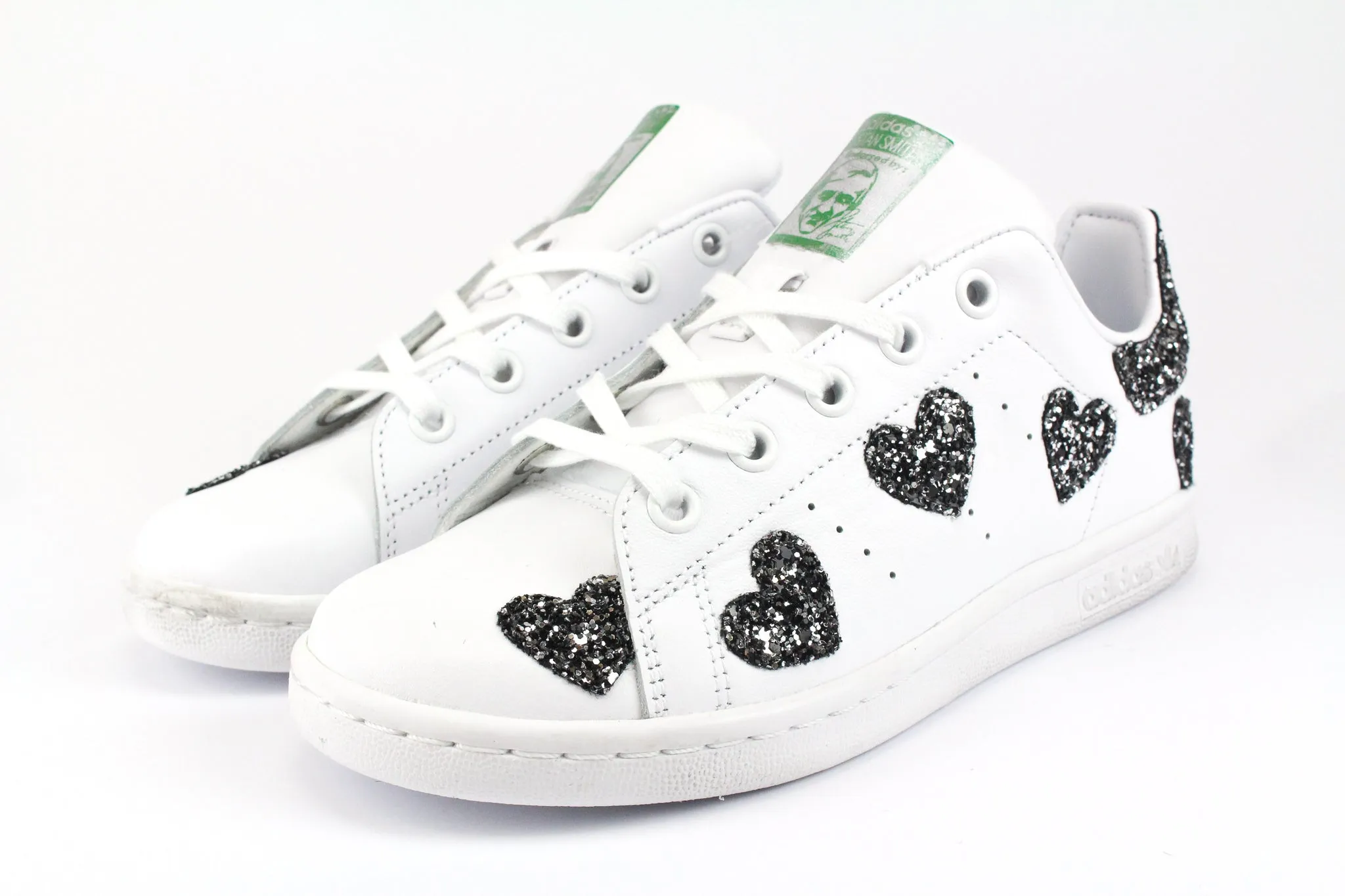 Adidas Stan Smith J Cuori Black Silver Glitter