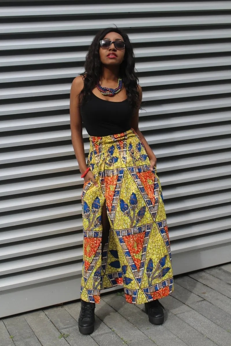 African Print Skirt in Gold Ankara Print - Festival Skirt