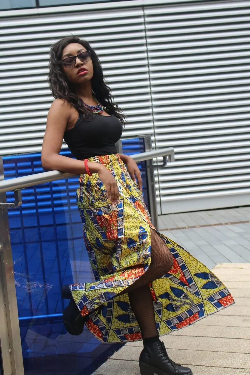 African Print Skirt in Gold Ankara Print - Festival Skirt