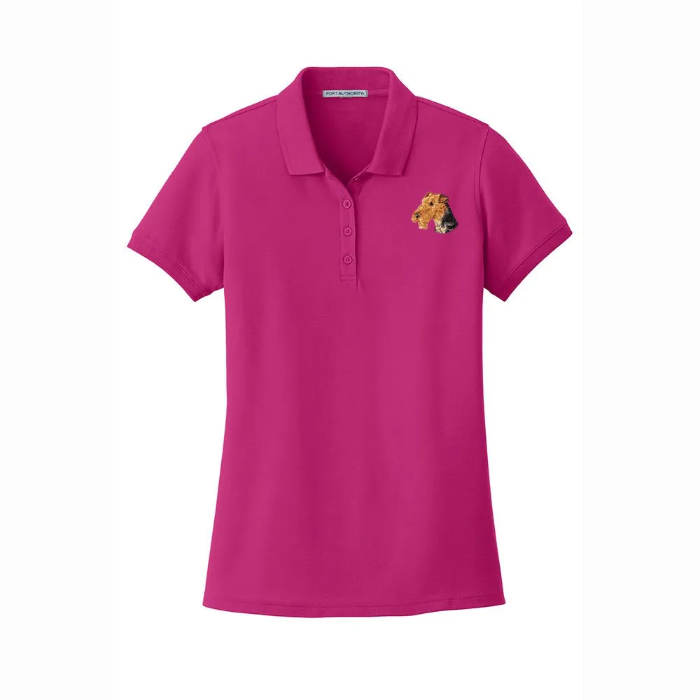 Airedale Terrier Embroidered Women's Short Sleeve Polo