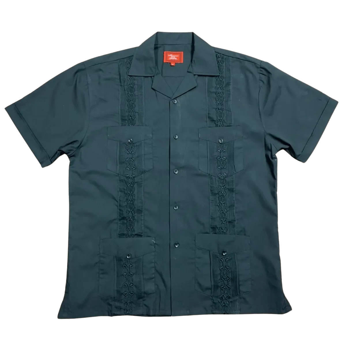 All Black Collared Guayabera Shirt