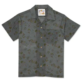 Aloha Shirt - Flora Sketches - Grey Blue