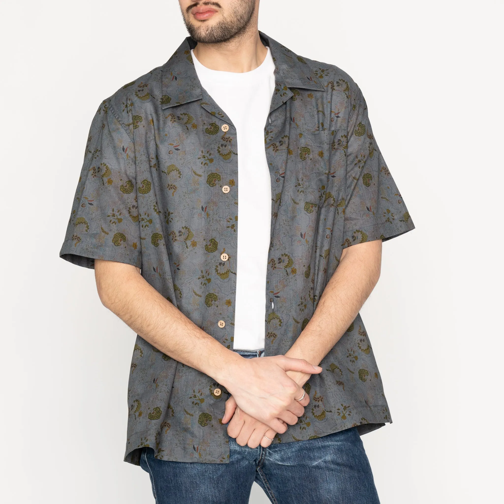 Aloha Shirt - Flora Sketches - Grey Blue