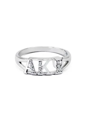 Alpha Kappa Psi Sterling Silver Ring with Simulated Diamonds