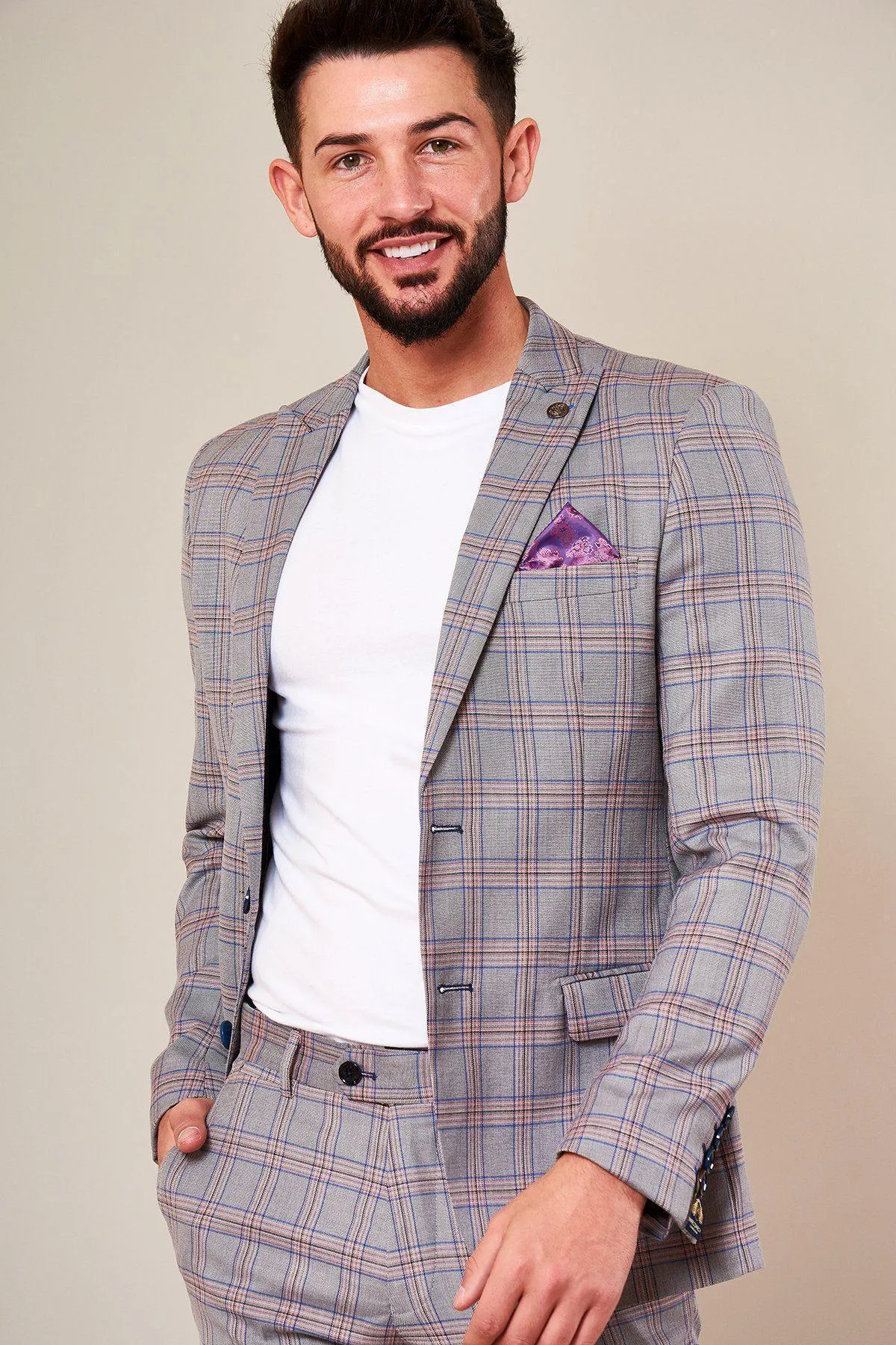 ALVIN - Grey Pink Check Blazer