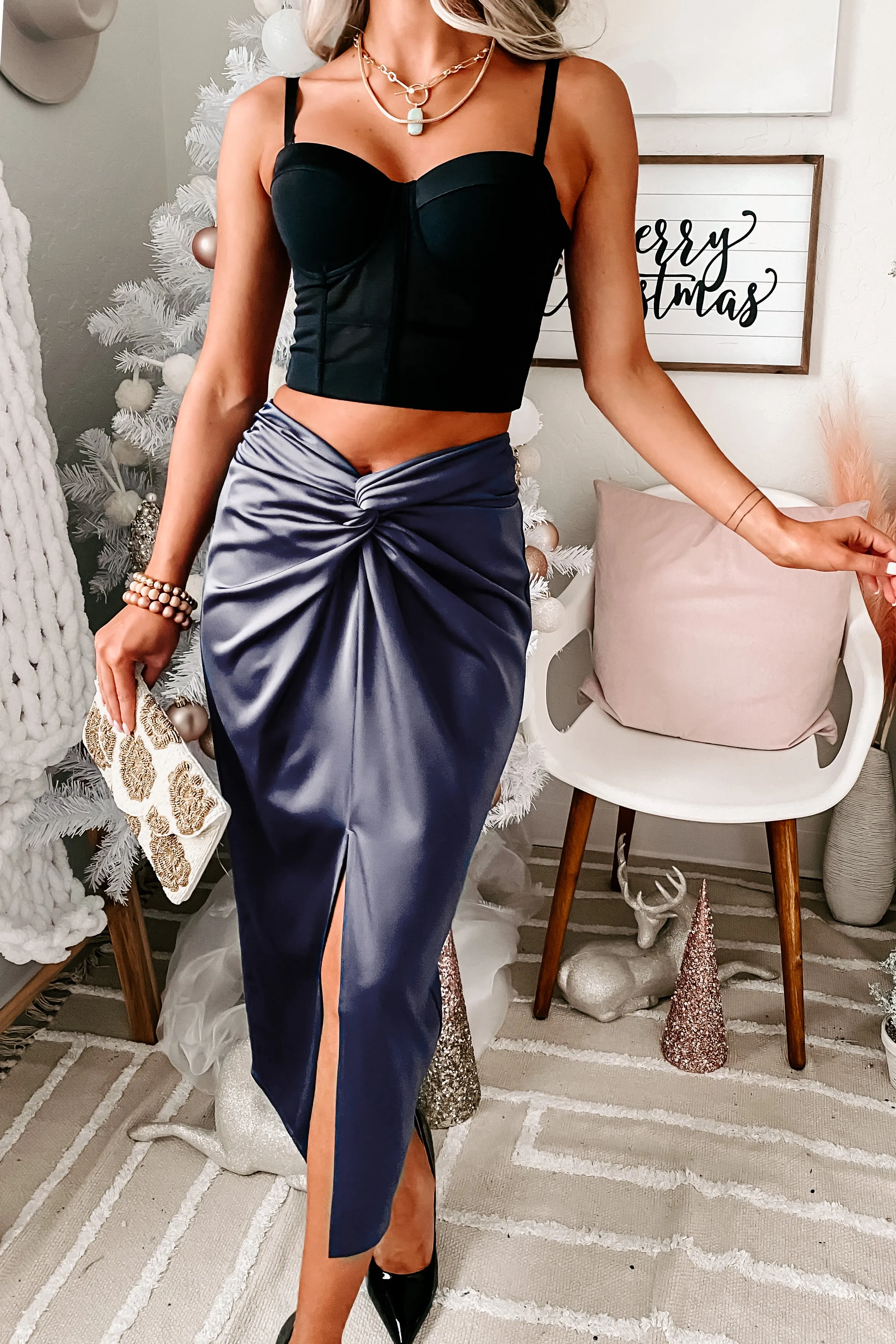 Always The Best Twist Knot Midi Skirt (Navy)