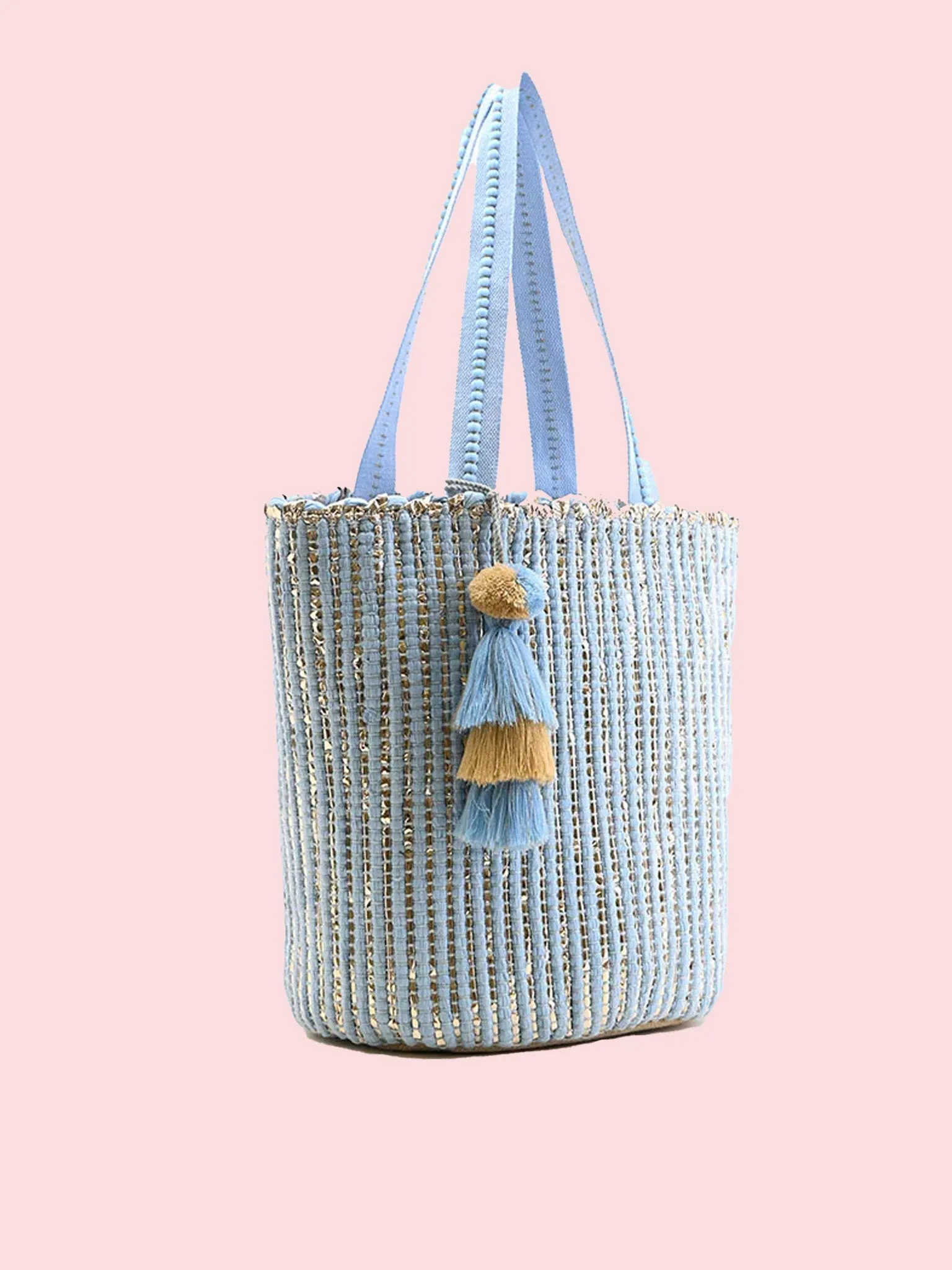 America & Beyond - Natural Beauty Hand Woven Light Blue Tote