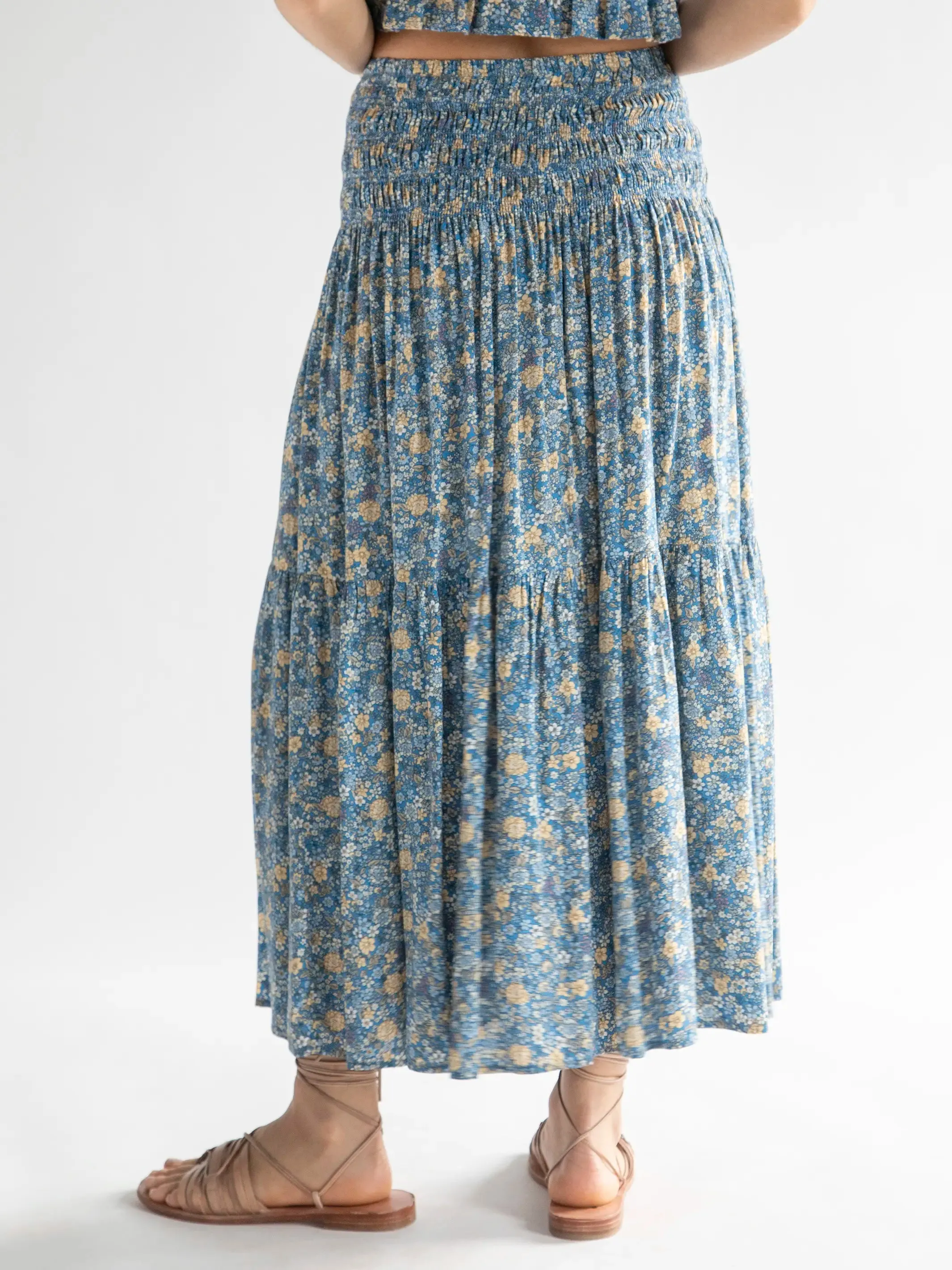 Angelina Midi Skirt - Blue Ditsy Floral