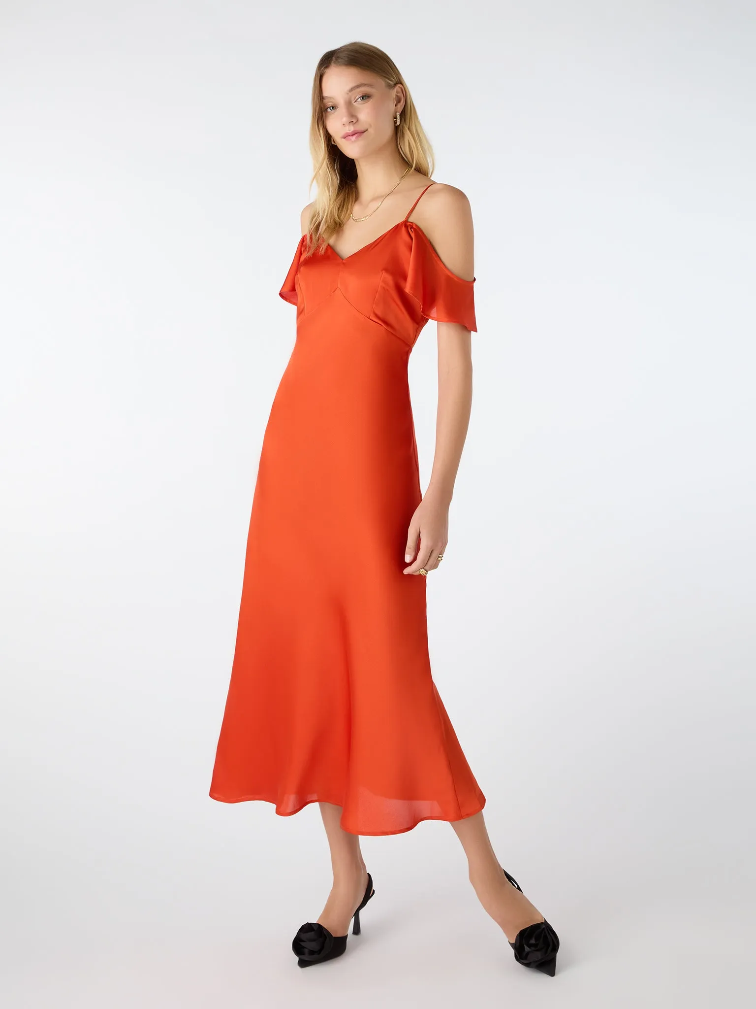 Anthia Drop Shoulder Midi Dress in Brick Orange