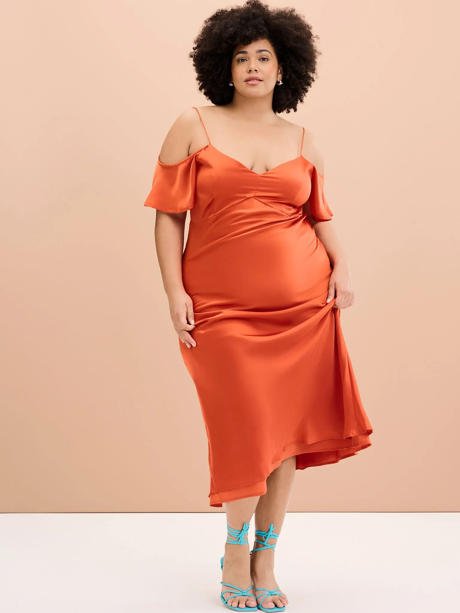 Anthia Drop Shoulder Midi Dress in Brick Orange