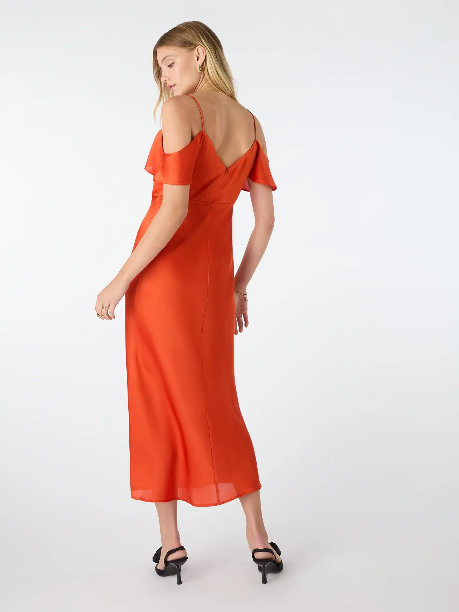 Anthia Drop Shoulder Midi Dress in Brick Orange