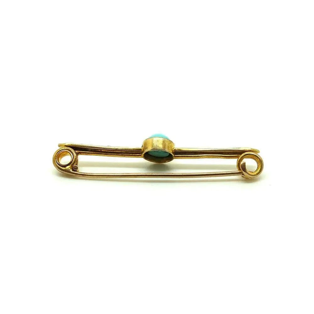 Antique Victorian Turquoise & Seed Pearl 9ct Gold Gemstone Brooch